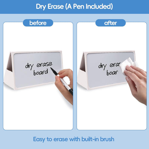Mini Desktop Double-side Dry Erase Board, Foldable Double-side Stand-up Whiteboard with Dual-tip Marker (Two Board)...
