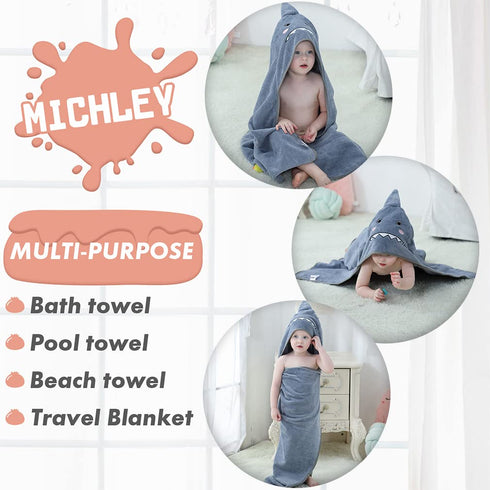 MICHLEY Unisex Baby Animal Hooded Bath Towel Soft Cotton Beach Swimming Bathrobe for 0-6T, Grey...