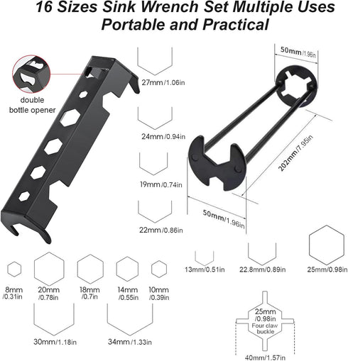 16 Sizes Multifunctional Basin Wrench Sink Faucet Plumbing Pipe Tools Plumbers Universal Repair and Install Under Sink Wrench Set for Kitchen Bath...