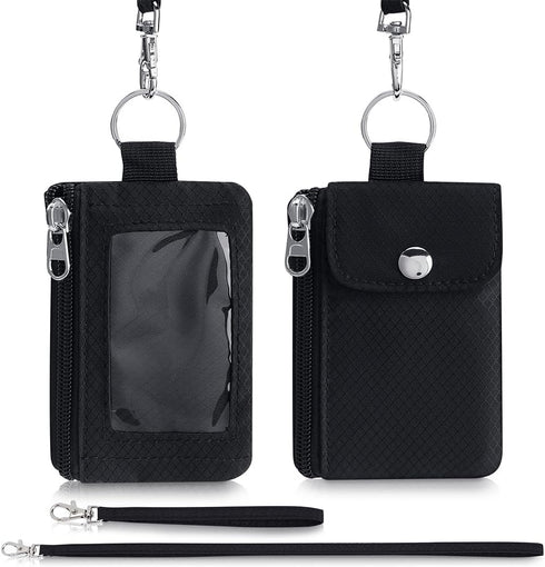 Minimalist Wallet For Mens Womens, Keychain RFID Blocking Zipper Small Wallet with ID Window 2 Lanyards,Water Resistant Travel Cash Card Coin Case...