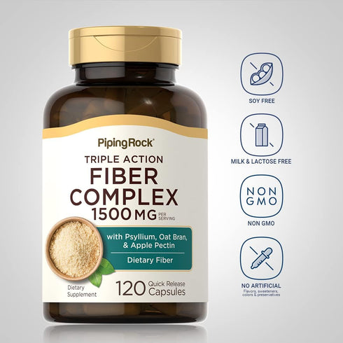 Piping Rock Fiber Complex | 1500mg | 120 Capsules | Triple Action Fiber | with Psyllium, Oat Bran and Apple Pectin | Non-GMO Supplement...