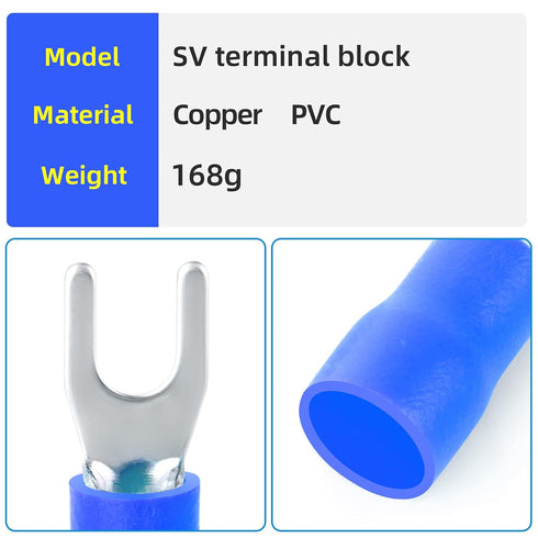 300 Pcs Blue 16-14 AWG Insulated Fork Spade U-Type Wire Connector Electrical Crimp Terminal...