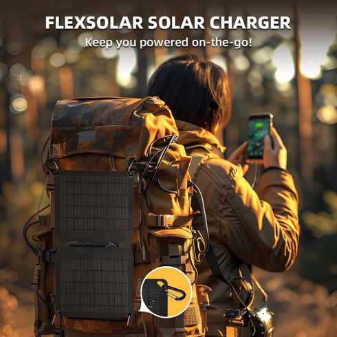 FlexSolar 10W Portable Solar Chargers 5V USB Small Power Emergency ETFE Panels Foldable IP67 Waterproof Camping Hiking Backpacking for Phones Fans...