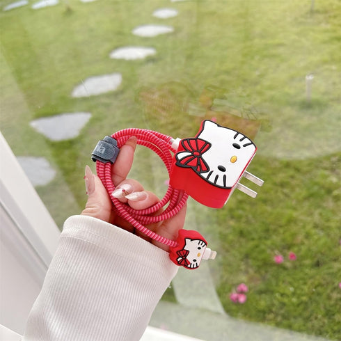 Cute Cartoon Charger Protector Case - Compatible for iPhone 18W 20W USB-C Power Adapter and Lightning Cable (07)......