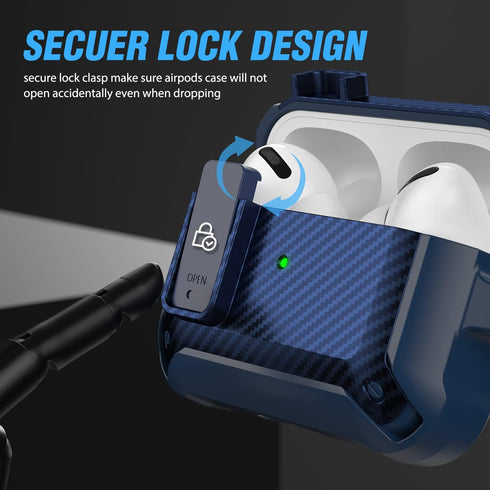 Valkit Compatible Airpods Pro Case with Lock Clip, Carbon Fiber Texture Air Pod Pro Case Cover with Keychain for Men Women Cool AirPod Pro Shockpr...