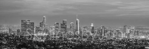 Los Angeles Skyline 2019 PHOTO PRINT UNFRAMED Dusk Black and White BW LA 11.75 inches x 36 inches Griffith Observatory Photographic Panorama Poste...