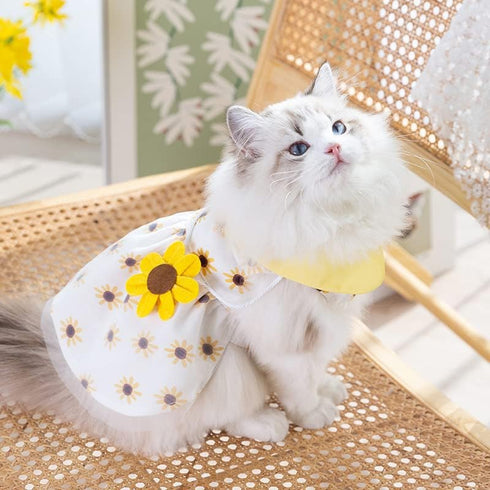 Dog Dresses, Summer Puppy Clothes Outfit Apparel for Small Girl Dogs Cats with Sunflower Decoration Female Cute Cat Skirt Pup Tutu Yorkie Clothing...