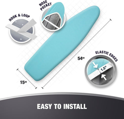 Ironing Board Cover, Heat Reflective Silicone Coating, Full Scorch Resistant Thick Padding, Nose Pocket, Elastic Edges, Heavy Duty Iron Pad Covers...