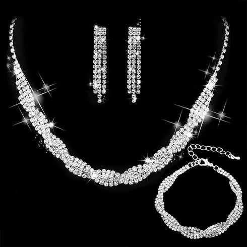 Unicra Wedding Jewelry Sets Silver Rhinestone Necklace Earrings Bracelet Sets Prom Jewelry Accessories for Women and Brides...