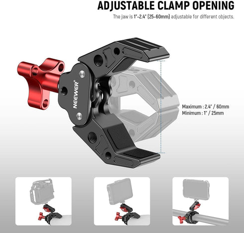 NEEWER Super Clamp with Stainless Steel Dual Ballhead Magic Arm, Cold Shoe, 1/4" 3/8" Threads for Action Camera Clamp Mount Compatible with SmallR...