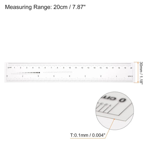2pcs Film Flexible Ruler 8 Inch 0.1mm Scale PET Plastic Folding Straight Ruler Calibration Soft Ruler Measuring Tool for Factory, Transparent...