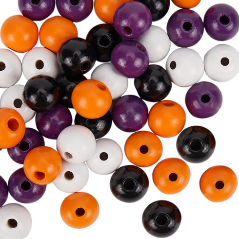 125Pcs Halloween Wooden Beads Pumpkin Wood Beads Garland Craft Round Loose Bead Ornaments for Jewelry Making Bead Assortments DIY Necklace Bracele...
