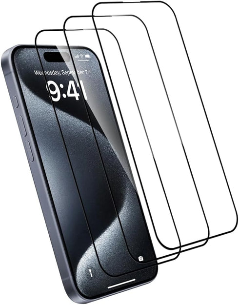 Screen Protector 3 Pack For iPhone 15 Pro, Tempered Glass HD Clear 9H Hardness Shatterproof, Anti Fingerprint, Anti Scratch, Vacuum Bonding Bubble...