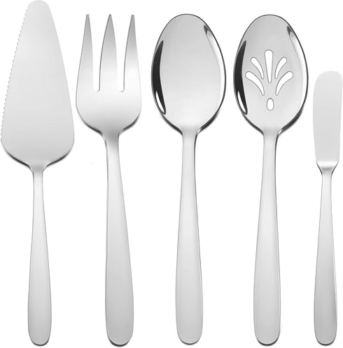 5-Piece Silverware Serving Utensils, HaWare Durable Stainless Steel Serving Spoon Fork, Mirror Polished and Dishwasher Safe...