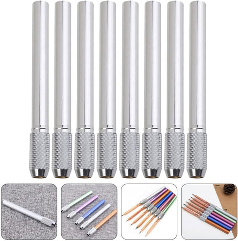 Operitacx 8pcs Stainless Steel Pencil Extenders Crayon Extenders Pen Extenders Pencil Extender Holder Pencil Lengthener Holder for Office Sketch A...