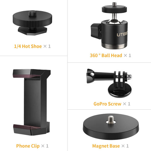 UTEBIT Magnet Camera Mount for Go Pro - 88MM Powerful Magnetic Base for Car, 360 Degree Rotation Ball Head, GoPro Adapter, Phone Holder, Compatibl...