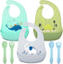 Zhanmai 3 Pack Silicone Bibs for Babies with Spoon Fork Silicone Feeding Bibs for Toddlers Boys Kids Girls (Vivid Style)...