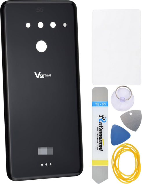 New Aurora Black Acrylic Glass Back Panel Cover Replacement for LG V50 ThinQ 5G LM-V500 with Camera's Glass Lens and Frame with Pre Cut Adhesive a...