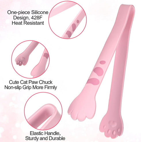 Cat Tongs 7 Inch Cute Cat Paw Shape Tongs Kitchen Tongs Silicone Cooking Tongs for Cooking BBQ Grilling Sweets, silicone mini tongs,silicone toast...