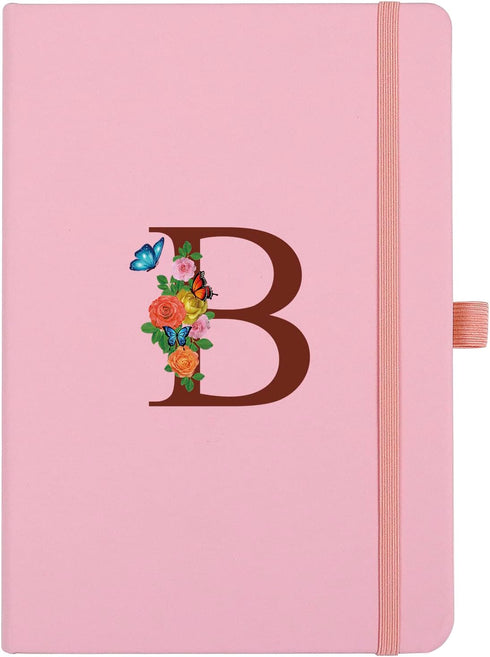 Pink Notebook for Women, 5.7"X8.3" A5 Journal Notebook with Letter B, Dual-Sided Writing Notebook with Dividers, Cute Leather Journal for Work, Bu...
