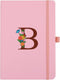 Pink Notebook for Women, 5.7"X8.3" A5 Journal Notebook with Letter B, Dual-Sided Writing Notebook with Dividers, Cute Leather Journal for Work, Bu...