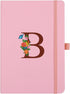 Pink Notebook for Women, 5.7"X8.3" A5 Journal Notebook with Letter B, Dual-Sided Writing Notebook with Dividers, Cute Leather Journal for Work, Bu...