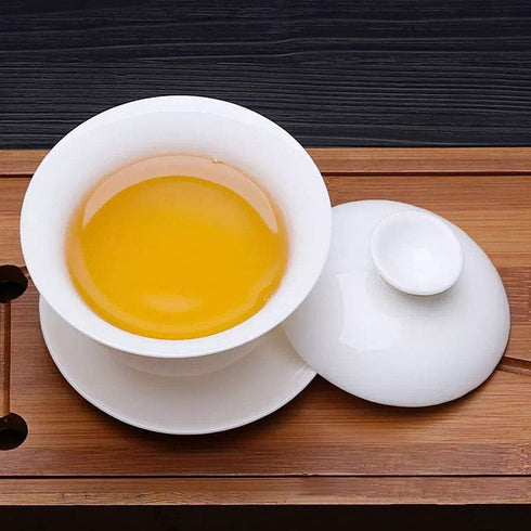 Gaiwan White Glaze Porcelain Teacup kung Fu Tea Service Set for Home Office Decoration (100ml)...