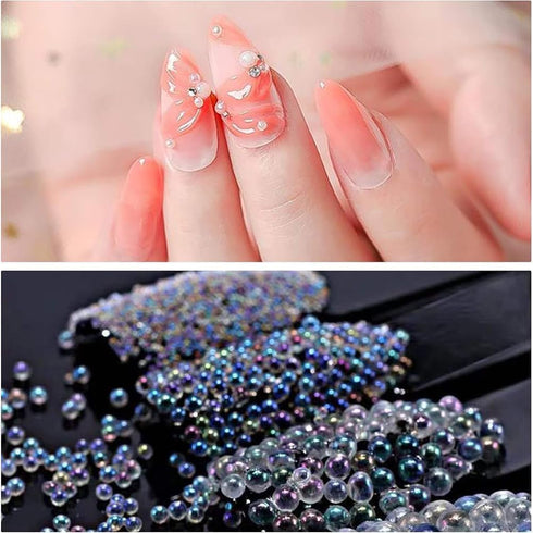 OLYCRAFT 210g 1~3mm Glass Bubble Beads No Hole Iridescent Beads Water Droplets Bubble Bead Iridescent Glass Bead for Resin Crafting Nail Arts Deco...