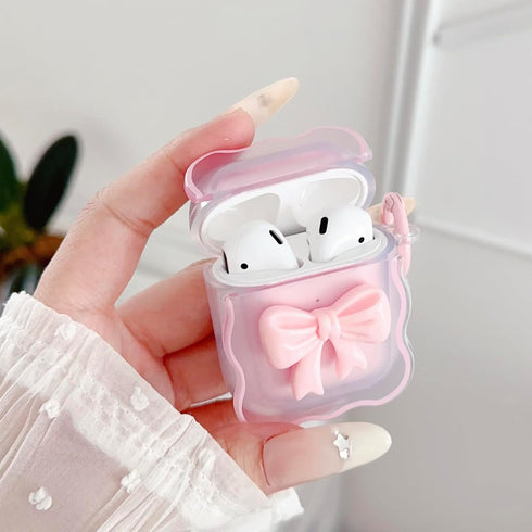 Cute AirPods 2/1 Generation Clear Case, Girly 3D Bow Design Soft TPU Protective Shockproof Kawaii Apple iPod 2nd/1st Generation Cover with Cleaner...