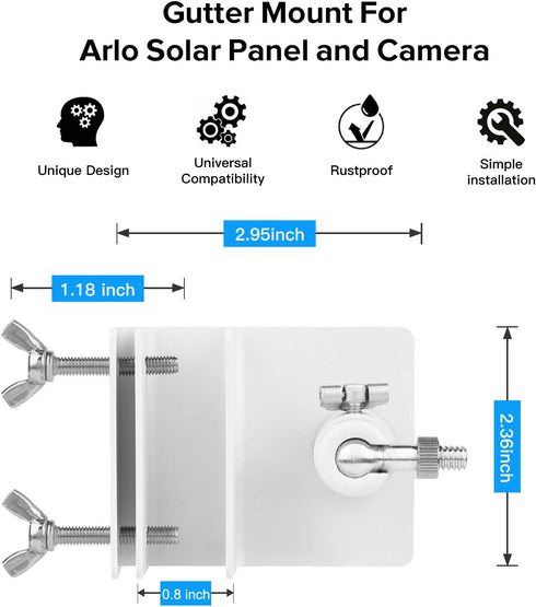 2Pack Gutter Mount Compatible with Arlo Essential Solar Panel, Arlo Pro/Arlo Pro2/Arlo Ultra/Pro3 Solar Panel, Perfect Angle to Get Adequate Sunli...