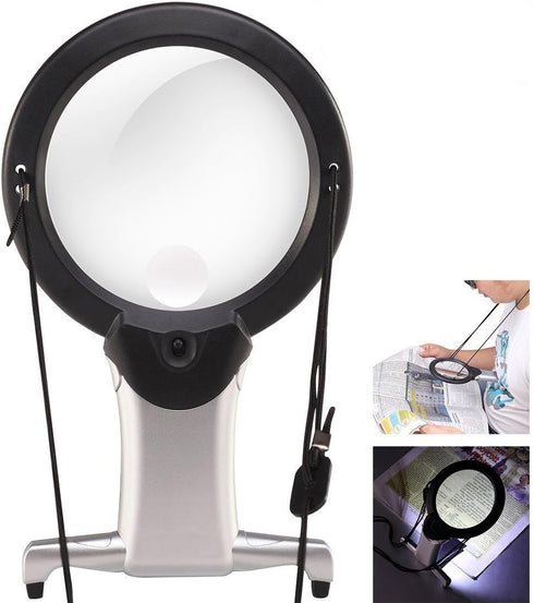 Reading Magnifier Magnifying Glass Necklace 2.5 X 6X Lighted Magnifier Glass Magnify Hands Free Handheld Large LED Magnifying Glass Illuminated Lo...