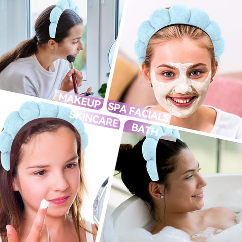 AHONEY 2 Set Spa Headbands for Washing Face and Wristband Set, Skin Care Headband Sponge Facial Skincare Headbands Terry Cloth Puffy Makeup Access...