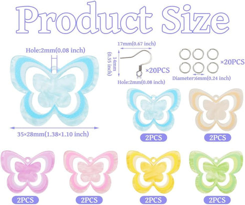 Butterfly Earring Making Kit 12Pcs Butterfly Acrylic Pendants with 20Pcs 304 Stainless Steel Earring Hooks 20Pcs 304 Stainless Steel Jump Rings fo...