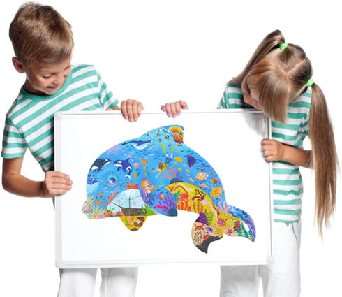 Puzzles for Kids Ages 4-6,8-10 and Up 108 Pieces Dolphin Shaped Jigsaw Puzzle Educational Toys Gift for Boys Girl Age 4 5 6 8 Birthday Party Favor...