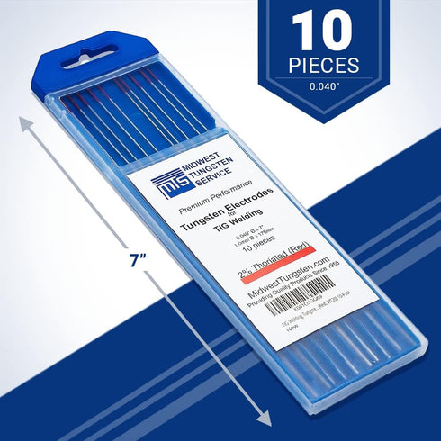 Midwest Tungsten Service TIG Welding Tungsten Electrodes 10-Pack (Red - 2% Thoriated (WT20/EWTh-2), 0.040")...