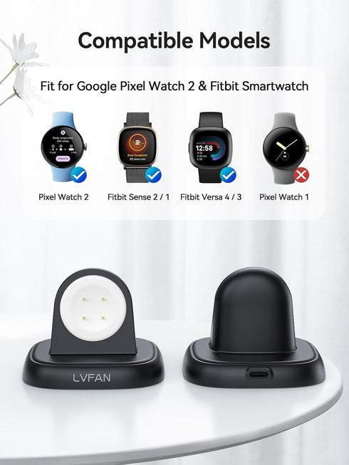 LVFAN Charger for Fitbit Versa 4 / Fitbit Sense 2 / Pixel Watch 2, Charger Replacement Charging Cable Accessories, Charger Dock Stand for Google P...