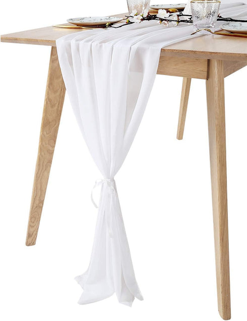 10Ft 1 Piece White Chiffon Table Runner 27x120 Inches Sheer Chiffon Fabric Bridal Party Romantic Wedding Reception Decorations...
