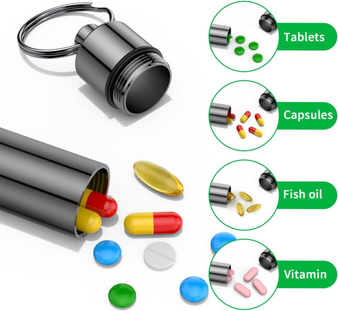 Small Pill Box,(2 Pack) Keychain Pill Holder Portable Mini Travel Pill Container Metal Case Bottle with Keyring...