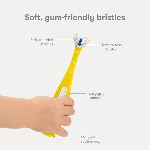 Frida Baby Triple-Angle Toothhugger Training Toddler Toothbrush | Toddler Toothbrush 2 Years and Up, Cleans All Sides at Once | Yellow...