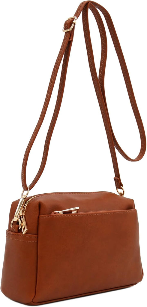 FashionPuzzle Triple Zip Small Crossbody Bag...