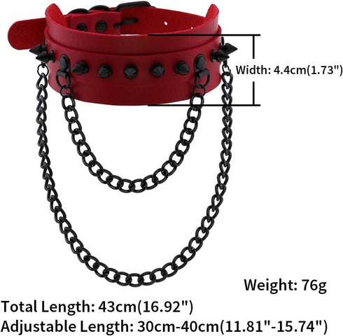 Unisex Multicolor Simulated Leather PU Black-Tone Rivets Spike Spiked 2 Layer Chains Choker Collar Necklace...