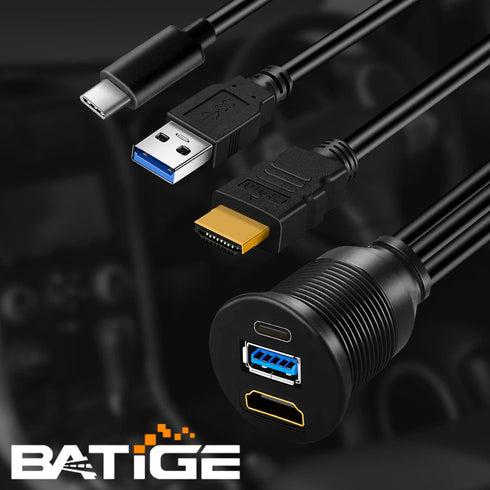 BATIGE USB 3.0 & Type C 3.1 & HDMI Male to Female Car USB C Flush Mount Extension Cable USB 3.0 Dash Mount for Car Truck Boat Motorcycle - 3ft...
