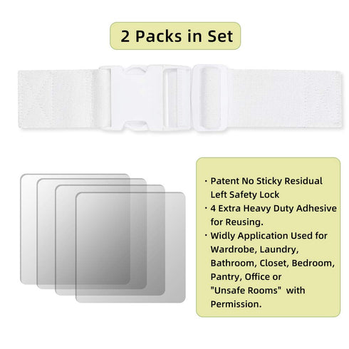 Child Proof Door Lock Latch with Adjustable Strap for Cat Litter Box Room, Cats Enter Easily But No Kids (2 Packs) Reusable Baby Safety Lock, Inst...