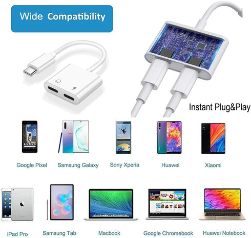 USB C Splitter, Dual USB C Audio and Charger Adapter Compatible with ipad Pro/Air 4,Samsung Galaxy Phone S21/S20/FE 5G/+/Ultra/Note 20/10+Plus,Goo...