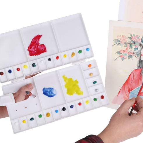 Transon Paint Palette Box 33 Wells for Mixing Gouache, Acrylic and Oil Paint with 1 Paint Brush...