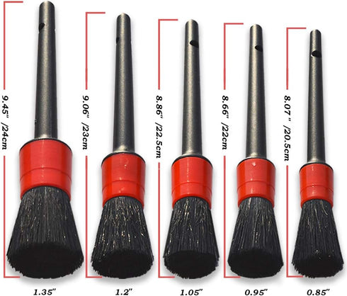 Detailing Brush Set -5 Different Sizes Premium Natural Boar Hair Mixed Fiber Plastic Handle Automotive Detail Brushes for Cleaning Wheels, Engine,...