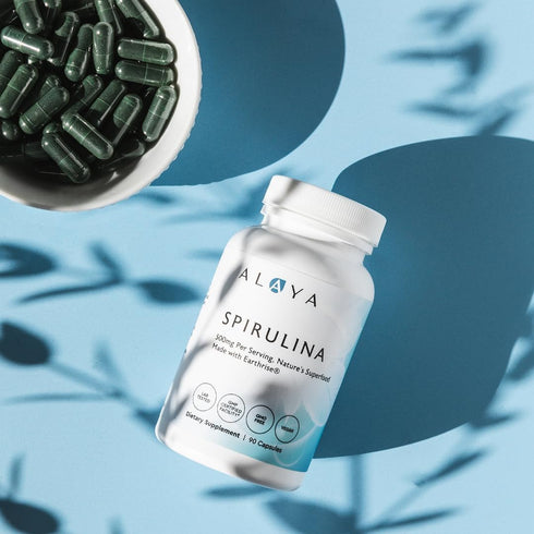 Alaya Naturals - Pure Spirulina Capsules - Made with Earthrise Spirulina, Blue Green Algae Superfood - Non-GMO & Vegan - 500 mg, 90 Capsules...