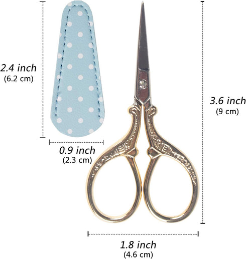 Embroidery Scissors with Leather Scissors Cover Small 3.6 inch Sewing Craft Sharp Scissors for Fabric Cutting Paper Crafting Office Scissors Sewin...
