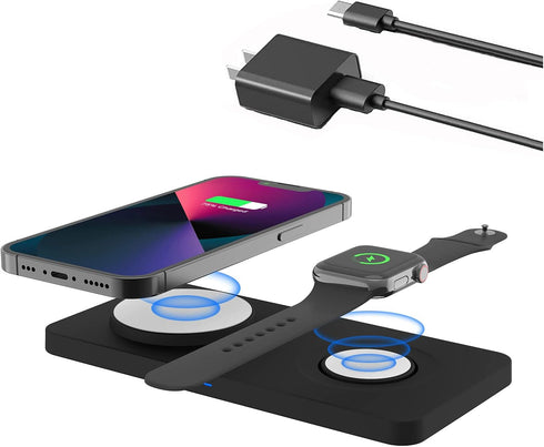 M13 2 in 1 Magnetic Wireless Charging Station,Qi Certified Charging Pad, Ultra Thin with QC3.0 Adapter for Dual Devices iPhone 14 13 Pro Max/Apple...