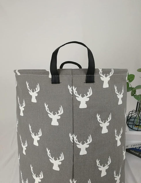 KUNRO Large Sized Storage Basket Waterproof Coating Organizer Bin Laundry Hamper for Nursery Clothes Toys (Grey deer)...